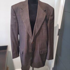 Men's Canali Dark Brown Subtle Plaid Wool Lined Italian Made Blazer 54/US 44